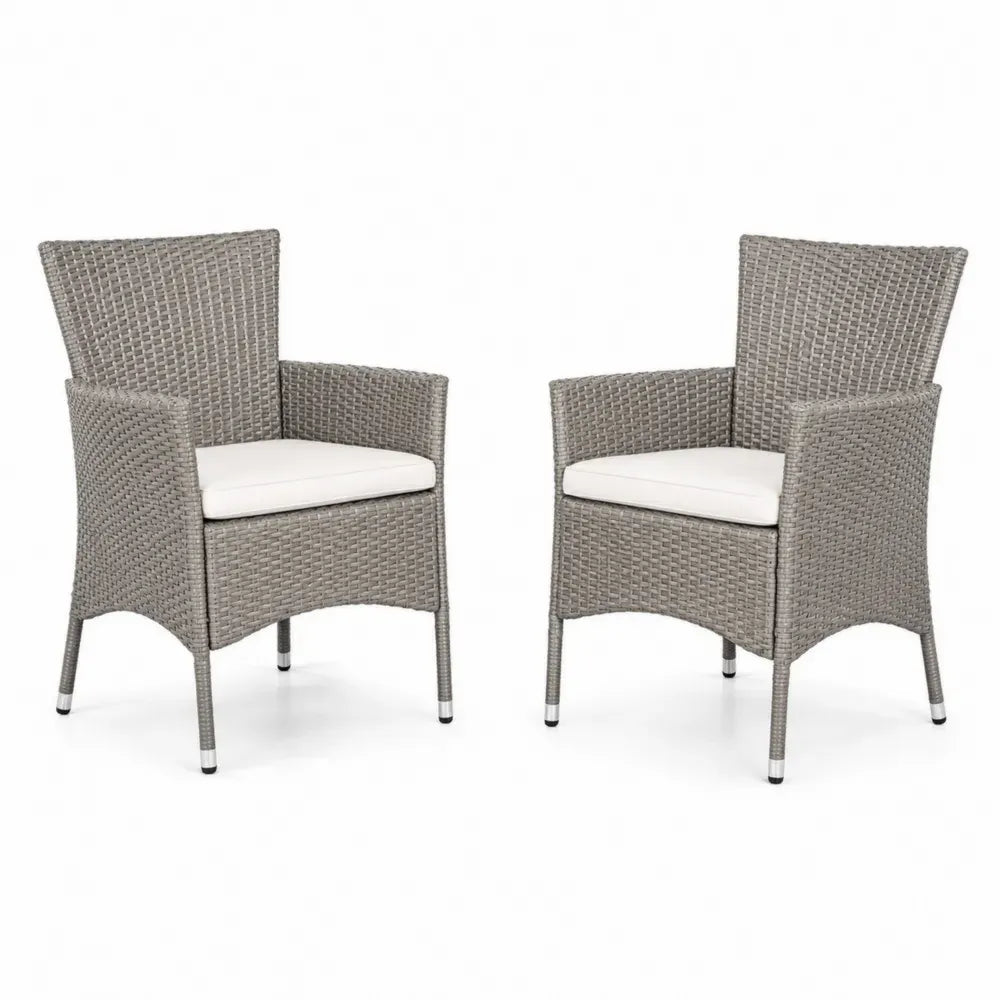 2er Set Gartenstühle aus Polyrattan in Graubraun mit Kissen