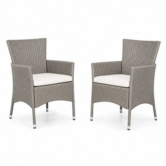 2er Set Gartenstühle aus Polyrattan in Graubraun mit Kissen