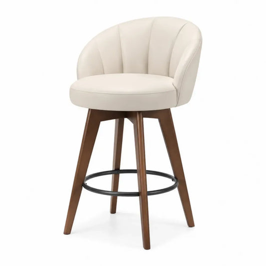 Drehbarer Barhocker aus Holz und Kunstleder, Creme