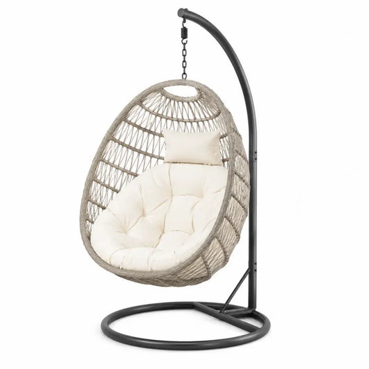 Hängesessel PE-Rattan Kissen Stahlrahmen Beige