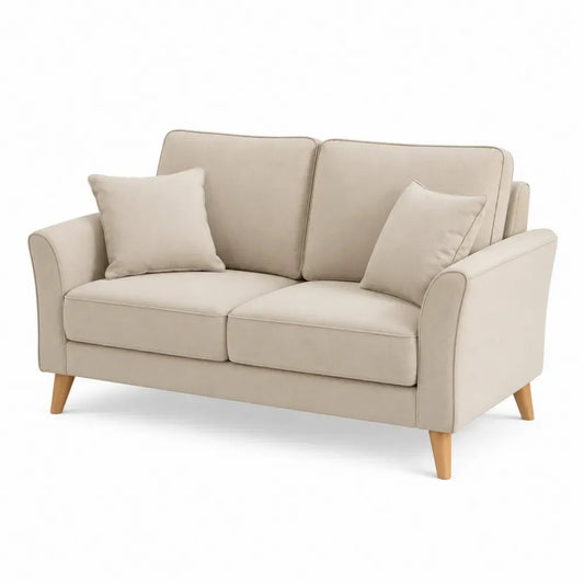 Zweisitzer-Sofa Beige Stoff Massivholz