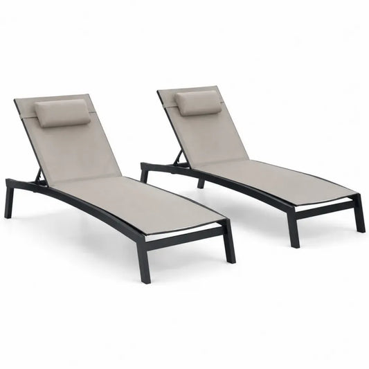 2er-Set Sonnenliegen Aluminium Textilene Beige