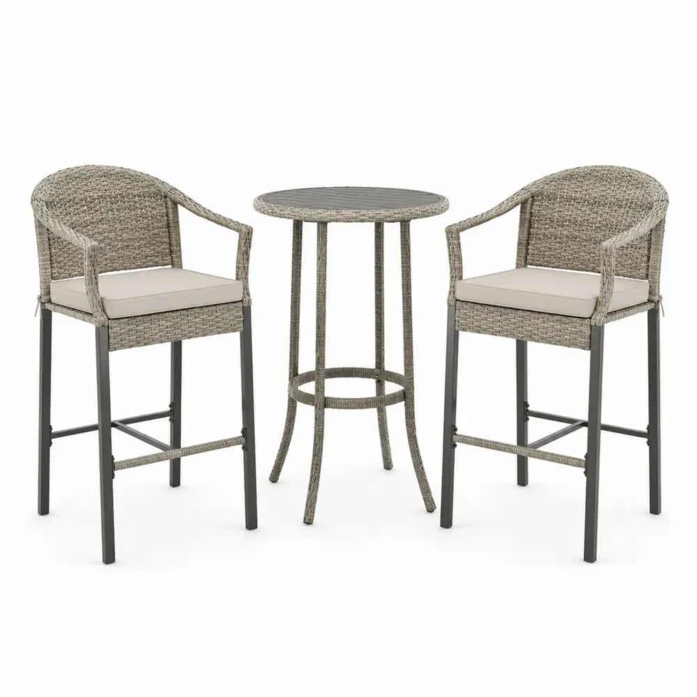 Grau/Braun Poly-Rattan und Aluminium Barset, 3-teilig