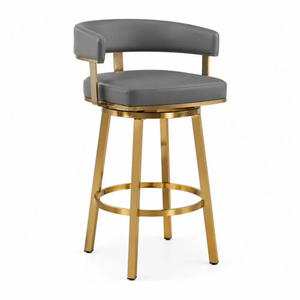 Barhocker mit halbhoher Rückenlehne Stahl PU-Leder Grau Gold