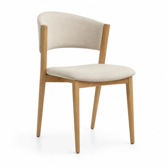 Esszimmerstuhl aus Eichenholz und Leinenstoff Beige