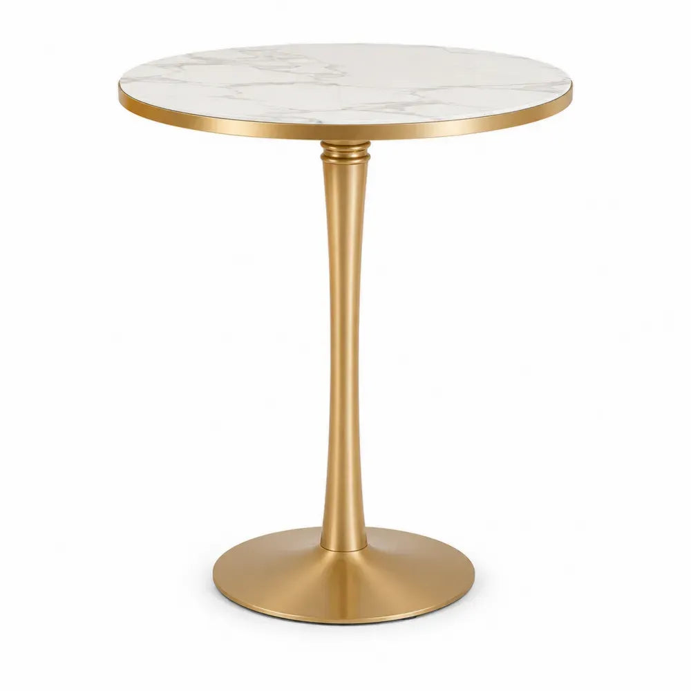 Runder Tisch mit Marmor-Optik und goldenem Edelstahlfuß, 75 cm Höhe
