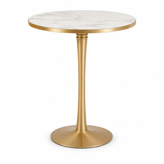 Runder Tisch mit Marmor-Optik und goldenem Edelstahlfuß, 75 cm Höhe