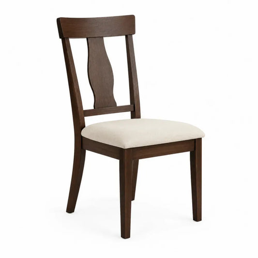 Esszimmerstuhl aus Walnussholz Dunkelbraun mit Leinenpolster Creme