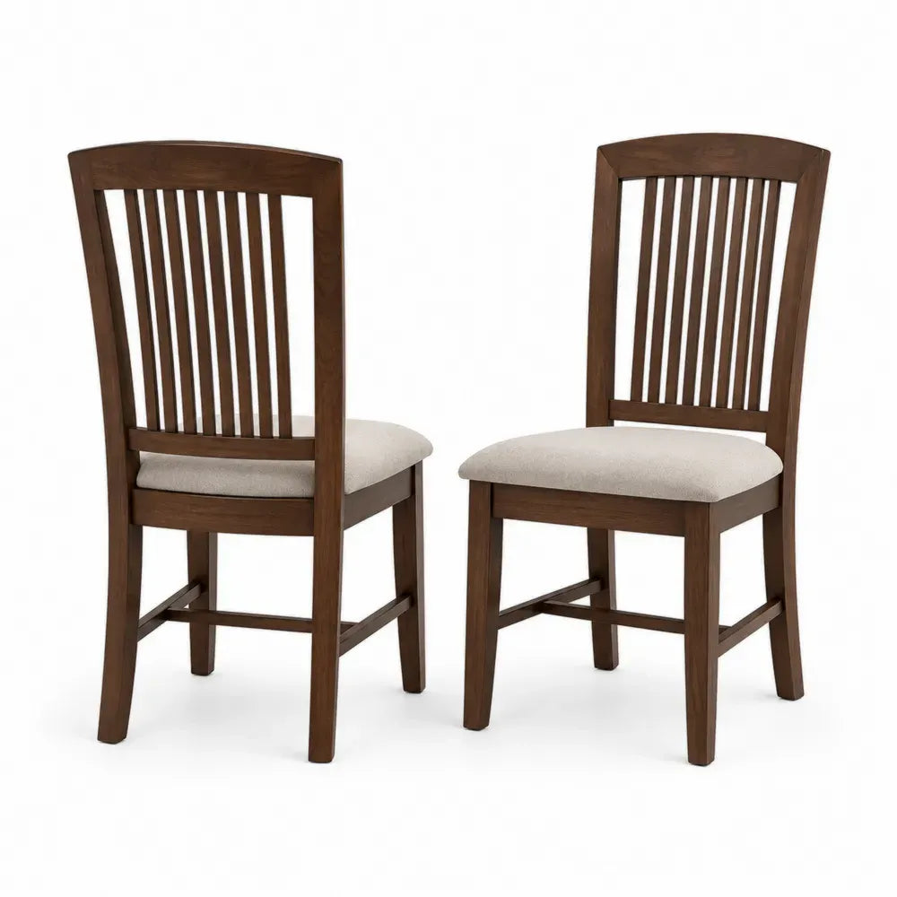 Esszimmerstühle aus Holz und Leinenstoff, Braun und Beige, 2er-Set