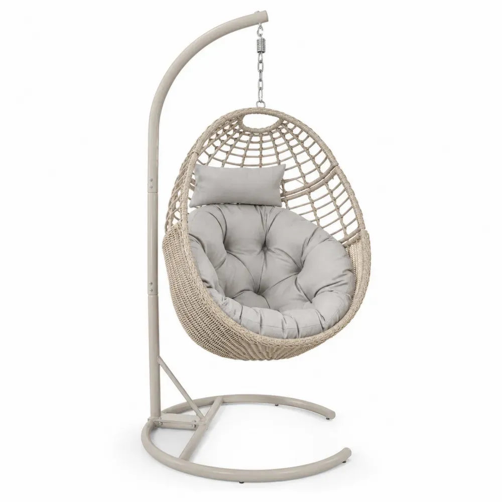 Hängesessel aus Rattan mit Stahlrahmen und Kissen Beige