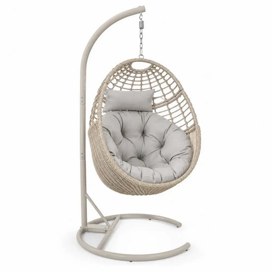 Hängesessel aus Rattan mit Stahlrahmen und Kissen Beige