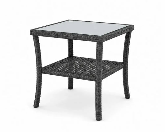Quadratischer Gartentisch aus Aluminium und Rattan mit Glasplatte schwarz