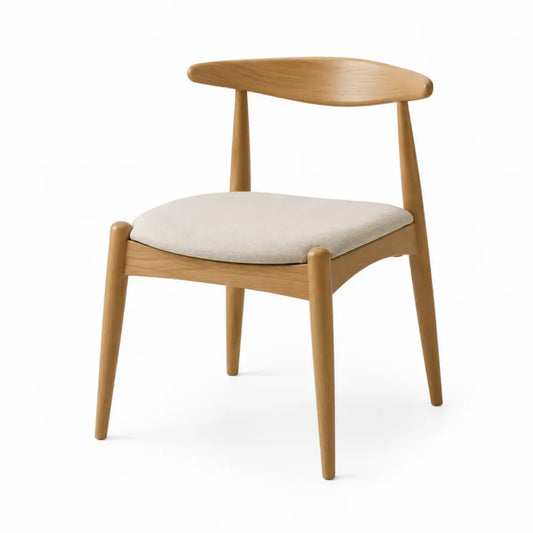 Esszimmerstuhl aus Eichenholz mit Polyesterbezug in Hellbraun/Beige