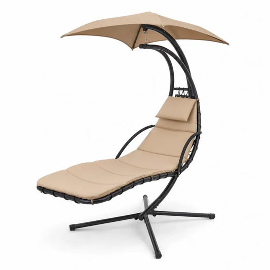 Hängeliege aus Metall mit Sonnendach und Kissen, Beige