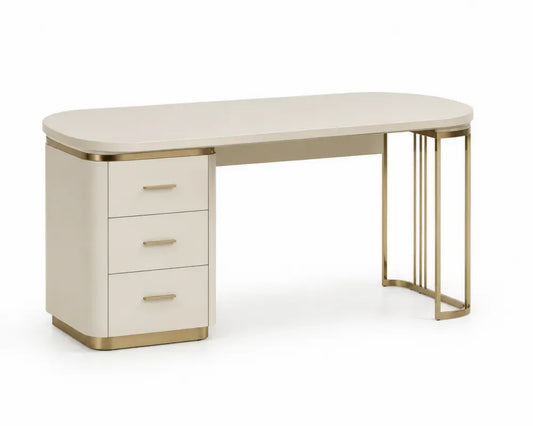 Schreibtisch mit Schubladen Oval Creme 160 cm MDF Stahl