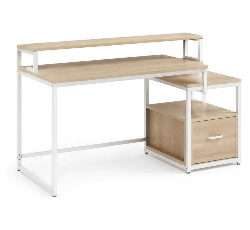 Eckschreibtisch aus Holzoptik mit Regal und Schublade 120x60x73 cm Metall