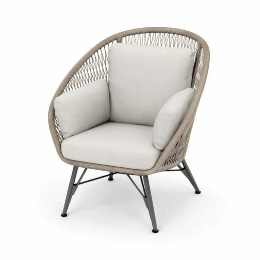 Outdoor-Sessel mit Aluminiumrahmen und Seilgeflecht, Beige