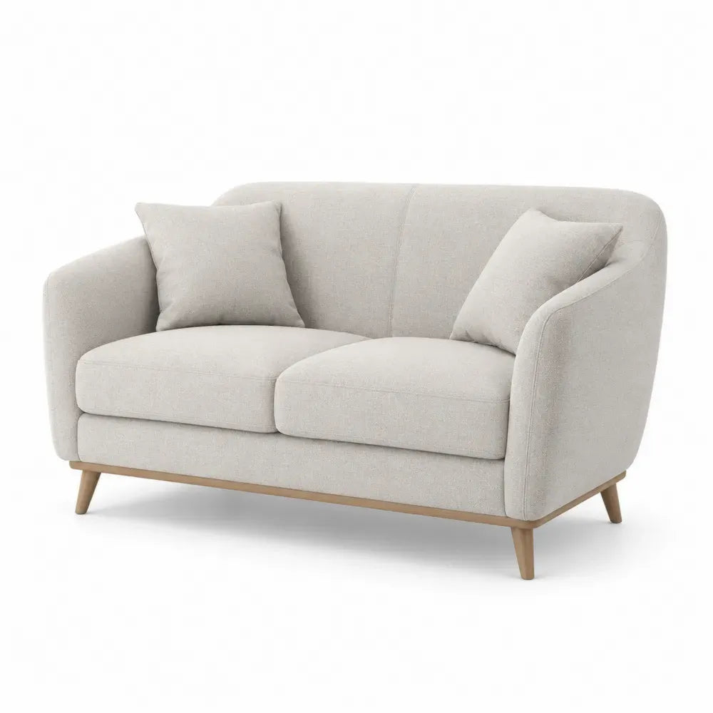 Zweisitzer-Sofa aus Polyester mit Holzfüßen Creme