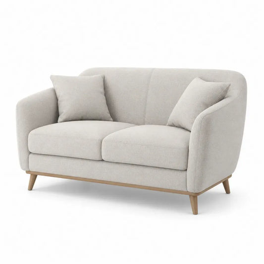 Zweisitzer-Sofa aus Polyester mit Holzfüßen Creme