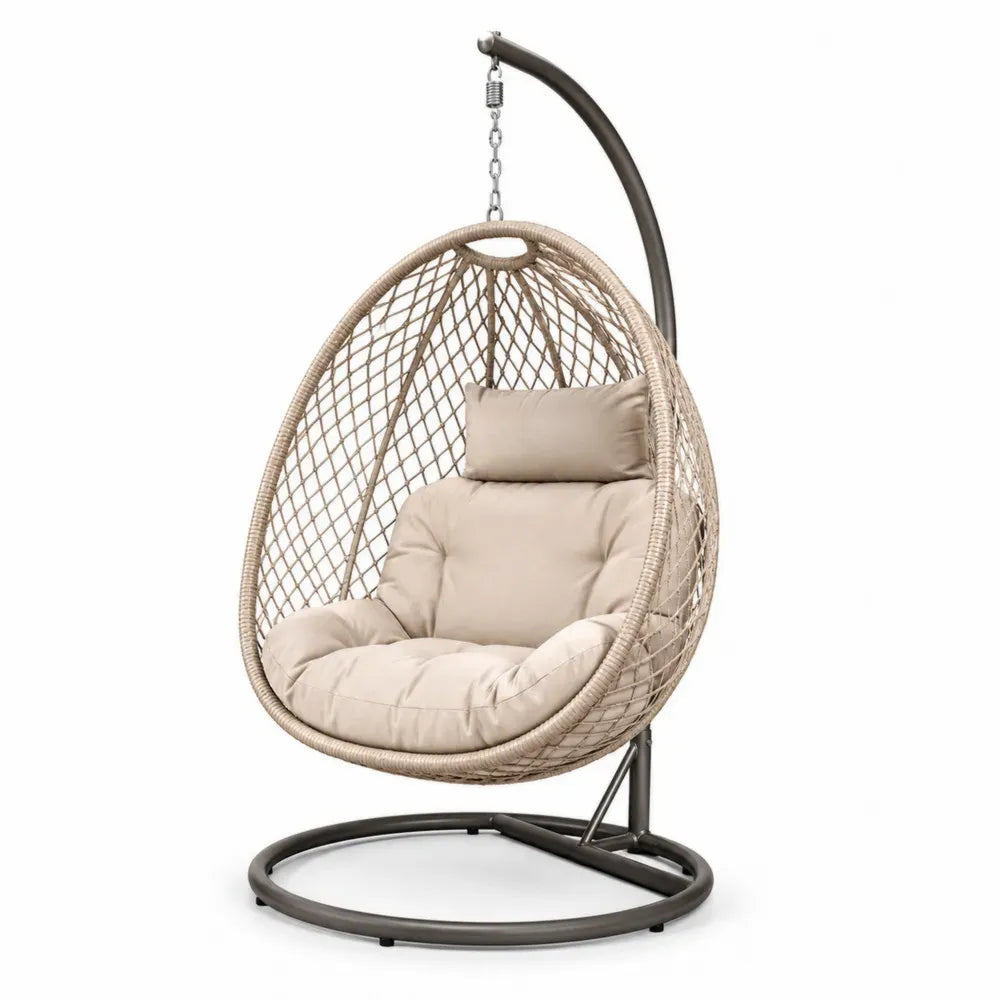 Polyrattan Hängesessel mit Stahlrahmen Beige