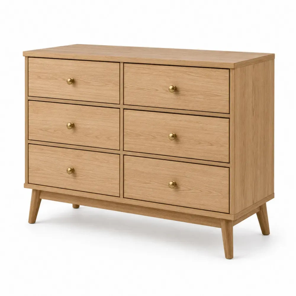 Kommode mit 6 Schubladen aus Holz und Metallgriffen