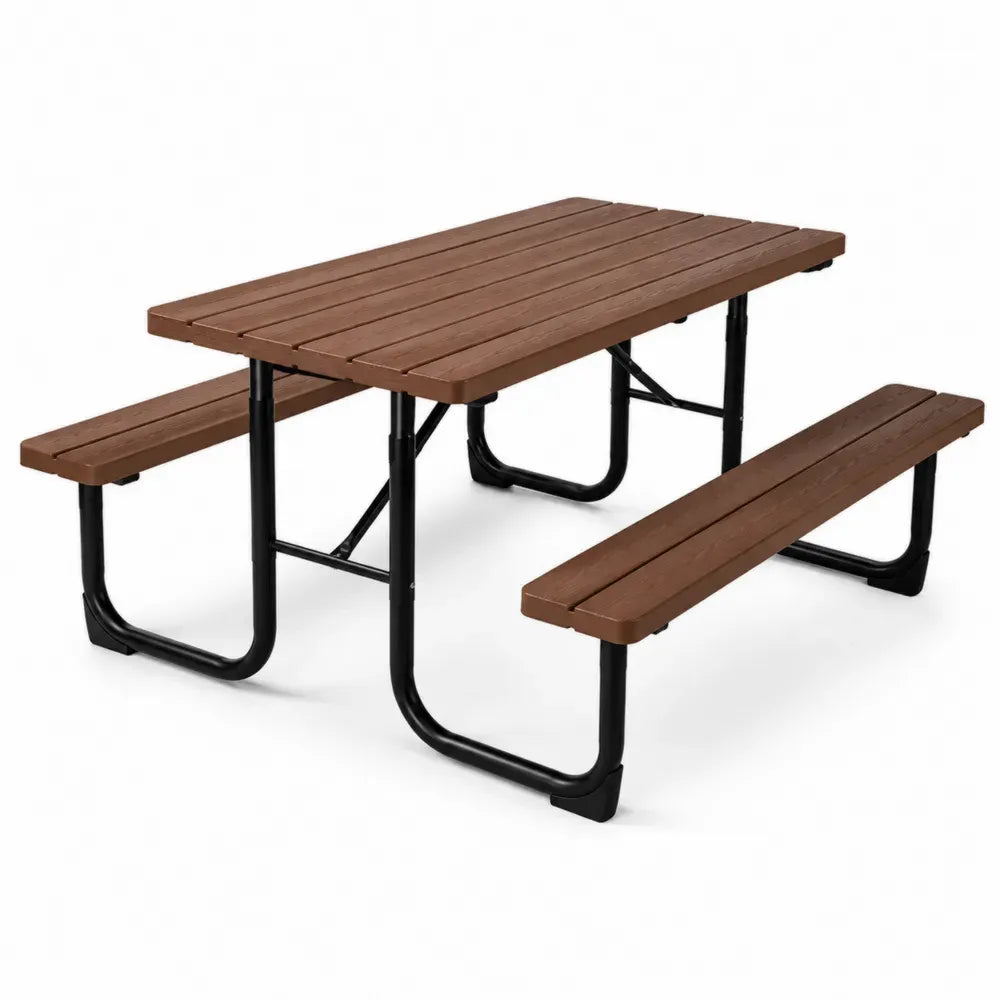 Picknicktisch-Set Kunststoff Holzoptik mit Metallrahmen 150x127x75 cm